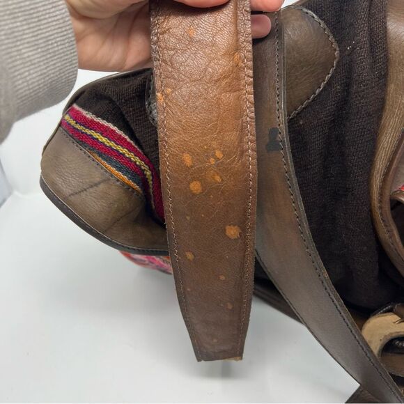 Vintage Leather and Kilim Backpack Dark Brown Travel Bag Backpack - Picture 14 of 16